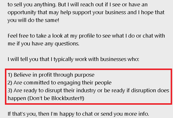 Example of calling out your customer's values