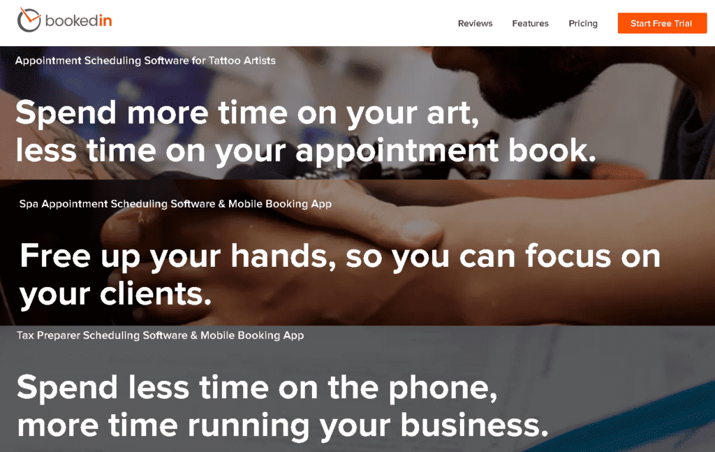 BookedIn Landing Page Header examples