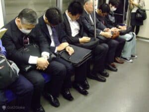 Exhausted japanese workers