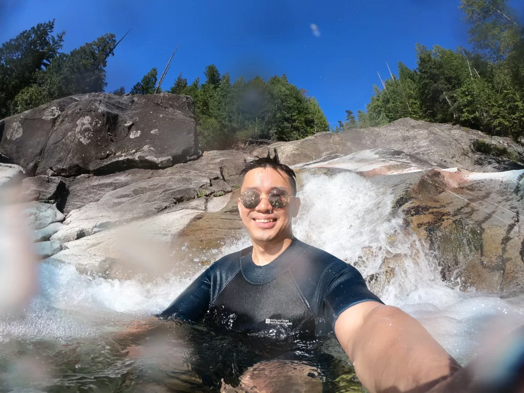 Washing off all the salt under the falls