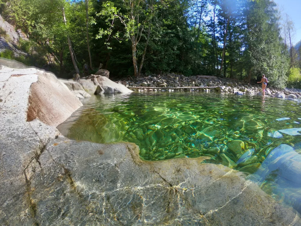 The ledge right under the falls