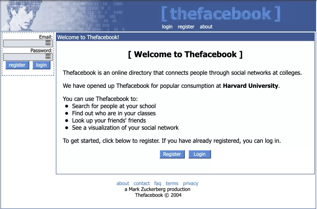 Early screenshot of what Facebook used to look like: Very basic and text centric. Don't worry about getting things to your idealized degree of perfection. It's more important to start and improve from there.